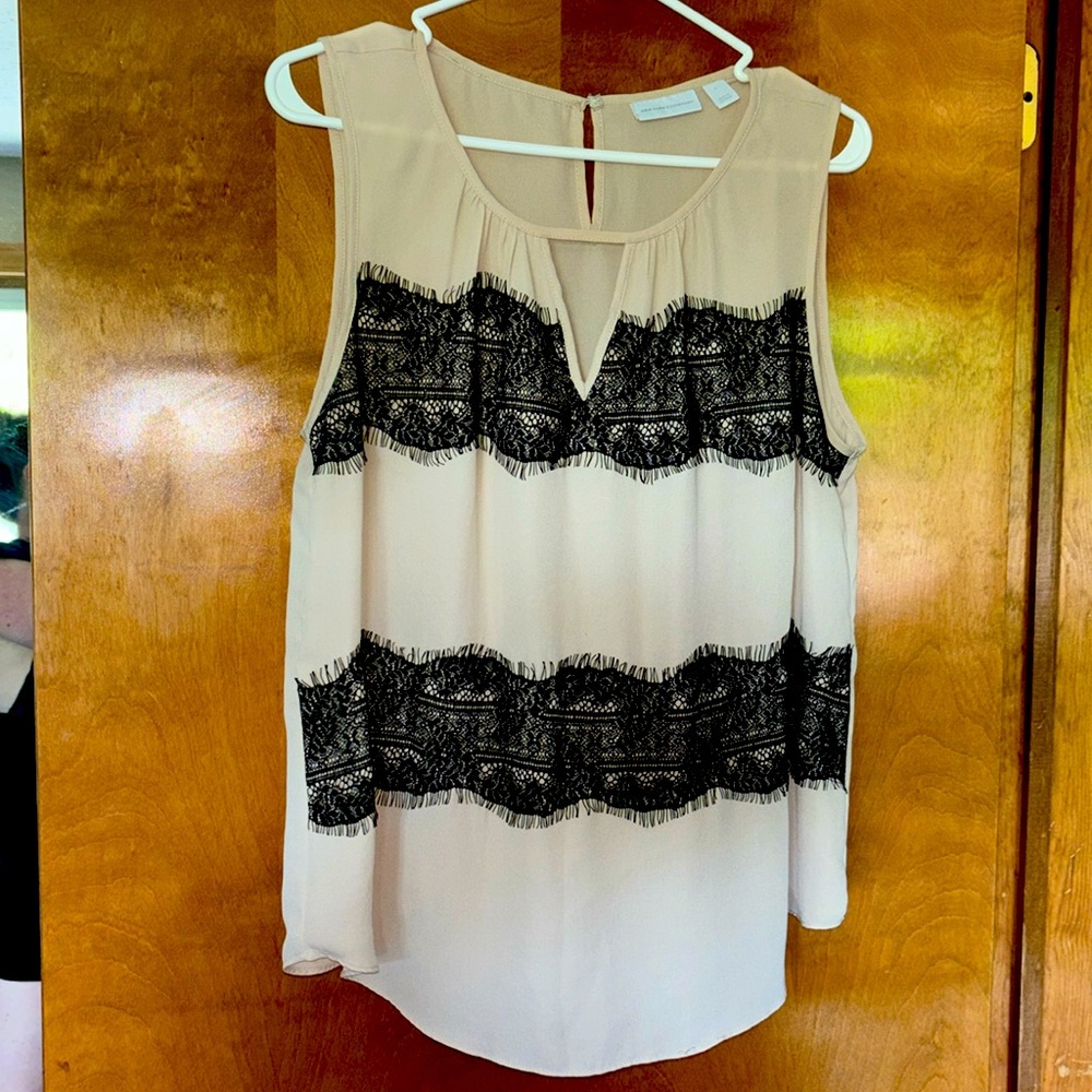 Cream blouse with black lace detail